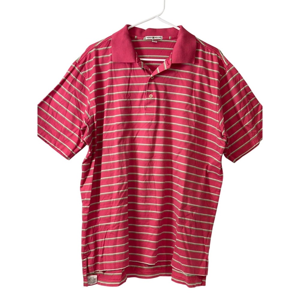 Peter Millar Mens Pink Striped Polo Shirt Large 100% Cotton Made In Korea